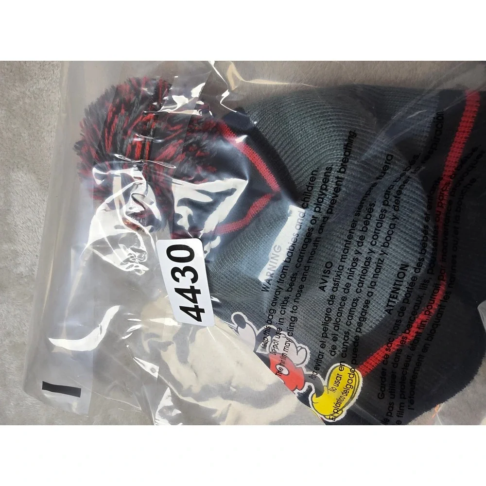 Disney Mickey Mouse Boys Pom Beanie Hat Gray‎ Black Red Kids Winter Cap